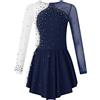 Oyolan Body da bambina con pattinaggio artistico, danza sul ghiaccio, con strass, maniche lunghe, 5-16 anni, Blu marino, 13-14 Anni
