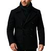 MERCH ATTIRE Uomo Doppiopetto Nero & Blu Navy Lana Peacoat Quarto Lunghezza Stile Casual