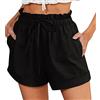 Generic Pantaloncini Donna in Cotone e Lino Pantaloni Corti Donna Estivi Casual a Gamba Larga Bermuda Shorts Cordino in Vita Alta Elastic Pantaloni Leggeri Elegante Lounge Casual Sportivi (Nero, S)