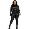 Aislor Body da Donna Effetto Bagnato in Pelle Tuta Intera a Manica Lunga Monopezzi e Tutine Metallico Lucido Catsuit Jumpsuit Leggings con Zip al Cavallo Nero L