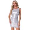 Allegra K Donna Abito Bodycon Mini Arricciato Festa Senza Maniche Metallico | Design Luccicante con Zip Nascosto di Tendenza per Cocktail Night Club e Prom Finitura Brillante