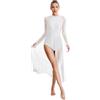 Agoky Donna Vestito Danza Lirica Moderna Maxi Abito da Pattinaggio a Manica Lunga Body Leotard da Ginnastica Vestito da Ballo Latino Salsa Rumba Dancewear Bianco L