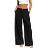 Generico Pantaloni Donna Cotone E Lino Pants - con Tasca Taglio Dritto Pantalone a Gamba Larga con Elastico in Vita Freschi Comodi Pantaloni Estivi Tinta Unita Pant Solido Sciolto Vacanze Mare