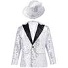 Freebily Blazer Bambini e Ragazzi Tuxedo Smoking con Cappello Cappotto Paillettes Lucide Giacche Giacca Elegante Abito da Cerimonia Battesimo Matrimonio Sera Party, 6-16 Anni Argento 11-12 Anni