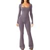 Fulidngzg Tuta Intera Donna Sportiva Modellante Stringivita Push Up con Scollo Quadrato Maniche Lunghe e Pantaloni Zampa Jumpsuit Palestra Aderente Elegante Elasticizzato Tutina Yoga Pilates Danza Aerea