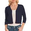 CUNYI Cardigan Donna Corto Manica 3/4 Coprispalle Elegante Maglione Leggero Girocollo con Bottoni, Blu Navy XXL