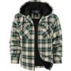 JACKETOWN Giacca Uomo in Pile Con Cappuccio Camicia in Flanella a Quadri Giacca Intermedia Calda E Imbottita Giacca Casual Con Tasche Ideale per Autunno E Inverno