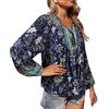 Generic Camicette a tunica da donna a maniche lunghe in lino bohémien con scollo a V con scollo a V floreale ricamato top primavera indiano increspato camicia per donne anziane pura vestibilità ampia casual