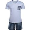 Winovia Pigiama corto da uomo, 100% cotone, a maniche corte, con pantaloni a quadri, Azzurro, M