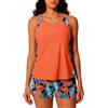 Generico Women's Flattering Tankini Swimsuit Set with Shorts - Classic Bathing Suits (Orange1,L)