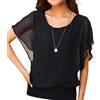 Neineiwu Camicia da donna elegante Batwing Camicetta a maniche corte tunica floreale collo rotondo camicetta, Nero , XXL
