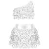 Riismen Vestito da Ballo Bambina Latino Americano Paillettes Abito da Ballo Tutu Monospalla Crop Top Tango Costume Salsa Jazz Dancewear Artistico Vestito da Pattinaggio Argento 5-6 Anni