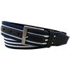 TigerTie - Cintura stretch di alta qualità con fibbia in acciaio INOX e applicazioni in vera pelle, larghezza cintura 40 mm blu blu blu scuro bianco. 100 cm vita = 115 cm lunghezza Totale