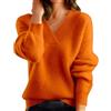 Generic Maglione da donna chic ed elegante, scollo a V, a maniche lunghe, comfort, maglioni a maglia, termici, spessi, invernali, caldi, elasticizzati, casual, confortevole, a tinta unita, tunica, arancione