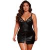 comeondear Vestito Sexy Donna Pelle PU Abito Sexydonna Hot Corto de Festa Vestiti Pizzo Taglie Forti con Cerniera Scollo a V Tubino Aderente Regolabile Miniabito Discoteca Dress Nero,S