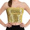 Wildarms Top corto da donna con paillettes scintillanti, a forma di sirena, senza spalline, metallizzato, per feste e discoteche, Oro, S/M