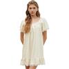 Nanxson Camicia da Notte Donna Cotone Manica Corta/Lungo Confortevole Pigiama da Notte Vittoriano Pizzo Scollo a U Vestaglia Sciolto Pigiama Vestito con Orlo in Pizzo (XL,Short Giallo)