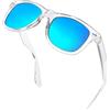 Joopin Occhiali da Sole da Uomo Donna Polarizzati Protezione UV400 Classici Rettangolari Quadrati Vintage Retrò Anni '80 Occhiali Specchio da Guida (Blu Trasparente)