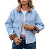 HOTIAN Giacche corte da donna con colletto alto e polsini in velluto a coste, in stile casual, a maniche lunghe, con bottoni e tasche, Blu, M