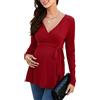 KOJOOIN Camicia da Allattamento da Donna Camicia Premaman con Scollo a V a Maniche Lunghe Top da Allattamento con Cintura Moda Premaman Rosso Vino (Manica Lunga) XXL