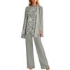 Generic Completo Donna Elegante Estiva Cerimonia Orlo Irregolare Leggera Camicia Pantaloni Larghi 3 Pezzi Tuta Completa Taglie Forti Casual Tinta Unita Set Coordinato Comodi Mode Tute Curvy Completi Estivi