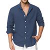 Enlision Camicia Lino Uomo Manica Lunga Estiva Cotone Henley Shirts Collo Coreana con Bottoni Tinta Unita Elegante Casual da Spiaggia S-4XL