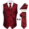 YourTies - Gilet da uomo in seta Jacquard, con motivo floreale paisley, con cravatta, fazzoletto da taschino, gemelli e clip per cravatta, per matrimoni formali, Nero e rosso, XL