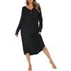 Vlazom Camicia da Notte Donna Invernale Lungo con Bottoni e Scollo a V | Lunghezza Lunga Elegante, Pieghe sul Davanti e Bottoni Decorativi, Tasche Laterali Pratiche, Disponibile in Più Colori