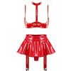MSemis Completi Intimi Donna Babydoll Lingerie in Pelle Verniciata Push Up Reggiseno Aperto Bra Bralette + Minigonna con Perizoma e Reggicalze Wetlook Clubwear Latex Lingerie D Rosso S