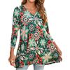 Enmain Tunica Donna Manica Lunga 3/4 Maglietta Scollo V Maglia Donna Taglie Forti Camicetta Longline Floreale Elegante Comfort Verde&Rosso, 3XL