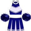 MSemis Donna Costume da Cheer-Leader Vestito da Cheerleading Carnevale Halloween con Calzini Pom Pom Uniforme Scolastica Senza Maniche Divisa Cheerleading Abiti Travestimenti A Blu reale M