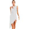Freebily Vestito da Ballo Latino Americano Donna Abito da Ballo Tango Jazz Salsa Rumba Senza Maniche con Orlo Asimmetrico Leotards da Pattinaggio Artistico Danza Moderna Bianco XXL