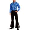 Generico Costume Disco Uomo Abbigliamento Uomo Anni 70 Vestito Outfit da Discoteca per Carnevale Disco Party Camicia Vintage E Pantaloni A Zampa con Pailettes Abbigliamento da Ballo Latino