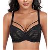 DotVol Donne Grandi Taglie Minimizer Reggiseno Trasparente Non Imbottito del Pizzo Biancheria Intima di Tutti i Giorni Reggiseno con Lacing Nero 5F