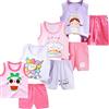 XM-Amigo 4 Completi Canotta e Pantaloncini per Bambina, 3 Mesi‑7 Anni | 8 Pezzi, 100% cotone puro e morbido, motivi cartoni animati, abbigliamento estivo per casa, asilo e uscite.