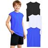 Somaibo Confezione da 3 Canotte Sportive per Ragazzi in Rete Traspirante, ad Asciugatura Rapida, Senza Maniche, Magliette muscolari per Bambini, Bianco Nero Blu, 11-12 Anni
