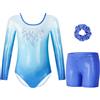 Gogokids Completi da ginnastica a tre pezzi per bambine, Set da ginnastica a maniche lunghe con pantaloncini e fascia per capelli, Body da balletto glitterati - Outfit da ginnastica con design sfumato