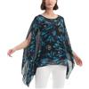 CuteSwan Camicetta da donna Lagenlook caftano con maniche a pipistrello in chiffon bohémien sciolto floreale camicetta tunica, Nero con piuma blu, Un formato più