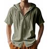MEDUOLA T-Shirt da Uomo in Lino a Maniche Corte con Cappuccio e Bottoni, Camicia in Lino, Cardigan con Cappuccio