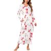 Sykooria Camicia da Notte Manica Lunga Donna a V Camice da Notte in Cotone Lungo Camicia da Notte Invernale con Tasche,Pigiama Comodo Ampio Stampato Abbigliamentoda Casa Stampa Bianco L