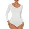 DAIHAN Donna Costume intero Girocollo Biancheria intima Tuta modellante A maniche lunghe Corsetto modellante Body Contenitivo Modellante Shapewear Bianco S