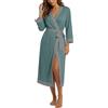 PrinStory Accappatoio da donna, lungo, maniche a 3/4, vestaglia leggera, con scollo a V, kimono