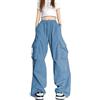 Xinor Pantaloni Cargo Baggy Donna Y2K Streetwear Vita con Cordino Hip Hop Americani Larghi Leggeri Tasche Multiple Parachute