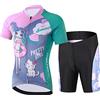 SXSHUN Completo da Ciclismo Bambini Unisex Maglia Bici a Manica Corta + Pantaloncini con Imbottitura