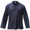 SHOPOHOLIC FASHION Camicie da Uomo Hippy con Colletto a Fascetta in Tessuto di Canapa Tinta Unita, Blu Scuro, 2XL