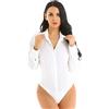 Mufeng Body da Donna Camicia Bianca Maglia Elegante a Maniche LungheCorte Slim Estiva Maglia Colletto Perizoma Bodysuit Shirt Body Shaper Abito Ufficio Casuale Bianco S