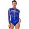 Freebily Body da Danza Classica Donna Ginnastica Ritmica Manica Lunga Balletto Leotards con Strass Tuta Intera da Pattinaggio Artistico Tutina Jumpsuit da Allenamento