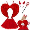 WILDPARTY Costume da angelo diavolo da donna, rosso, gonna tutu, scornello del diavolo e a tre punti, decorazione ali del diavolo, ali d'angelo, per Halloween, costumi di carnevale, feste, cosplay per adulti