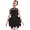 Freebily Abito da Ballo Latino Americano Bambina con Piume Paillettes Vestito da Balletto Danza Classica Moderna Body Ginnastica Artistica Costume Danza Samba Rumba Salsa Nero 9-10 Anni