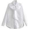 Generic Camicia in Popeline Bianca Serie Casual dal Nuovo Temperamento Primaverile con Decorazione a Fiocco-Bianco-S